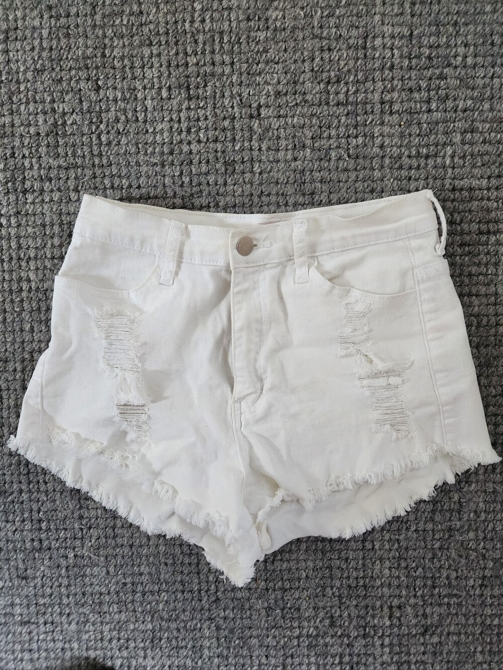 White Distressed Denim Women's Shorts